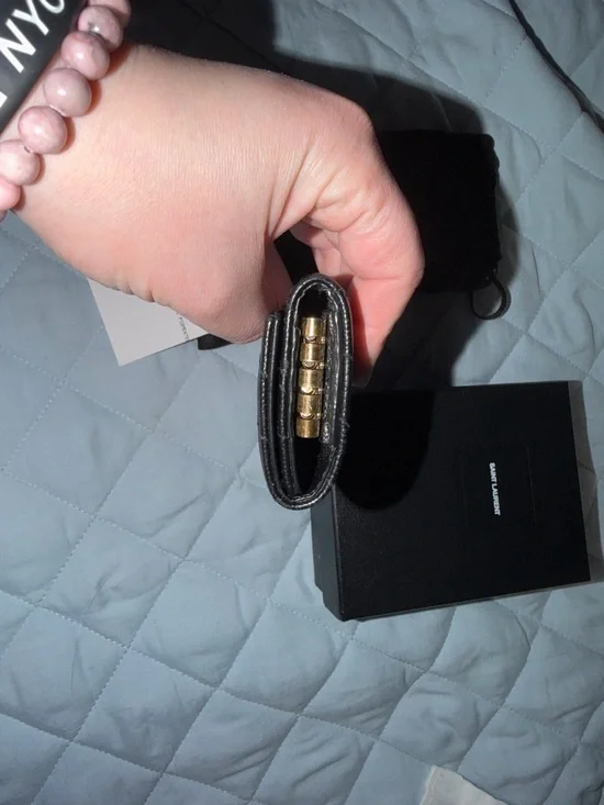 Saint Laurent Black Leather Key & Card Holder with Gold YSL Logo - Picture 5 of 8